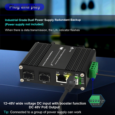 Mini Industrial 2-Port 1000Mbps 802.3bt 90W PoE Switch With 2-Port SFP Fiber