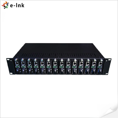 14-Slot 2U Media Converter Rack with Dual Power Supply Hot-Swap Support