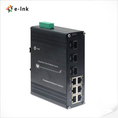 Industriële DIN-Rail Montage 6 poorten 10/100Base-TX + 3 poorten 100Base-FX Verharden PoE-switch