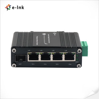 Mini Industriële 4-poorts SFP Gigabit Ethernet Switch 12~48VDC Stroomingang DIN-rail & Wandmontage